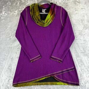 Parsley & Sage Tunic Top Womens Size L Purple Cowl Neck Asymmetrical (1469)
